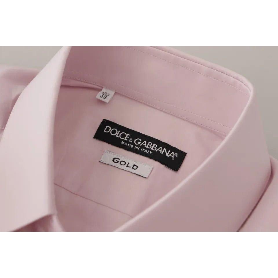 Dolce & Gabbana Light Pink Cotton Dress Formal Men GOLD Shirt TSH82969-39