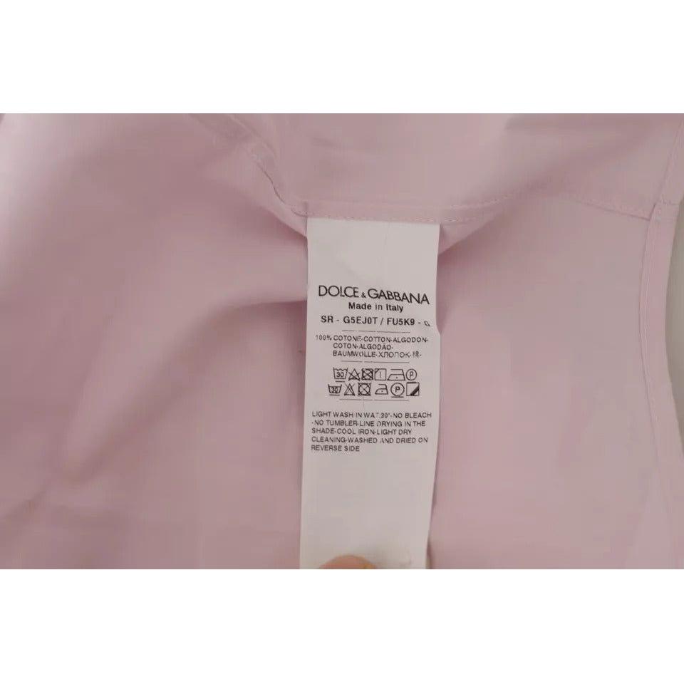 Dolce & Gabbana Light Pink Cotton Dress Formal Men GOLD Shirt TSH82969-39