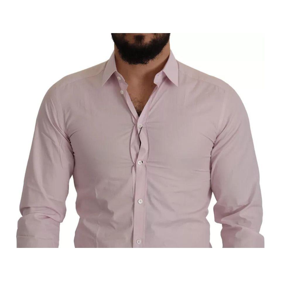 Dolce & Gabbana Light Pink Cotton Dress Formal Men GOLD Shirt TSH82969-39