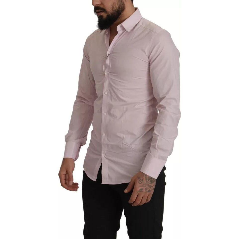 Dolce & Gabbana Light Pink Cotton Dress Formal Men GOLD Shirt TSH82969-39