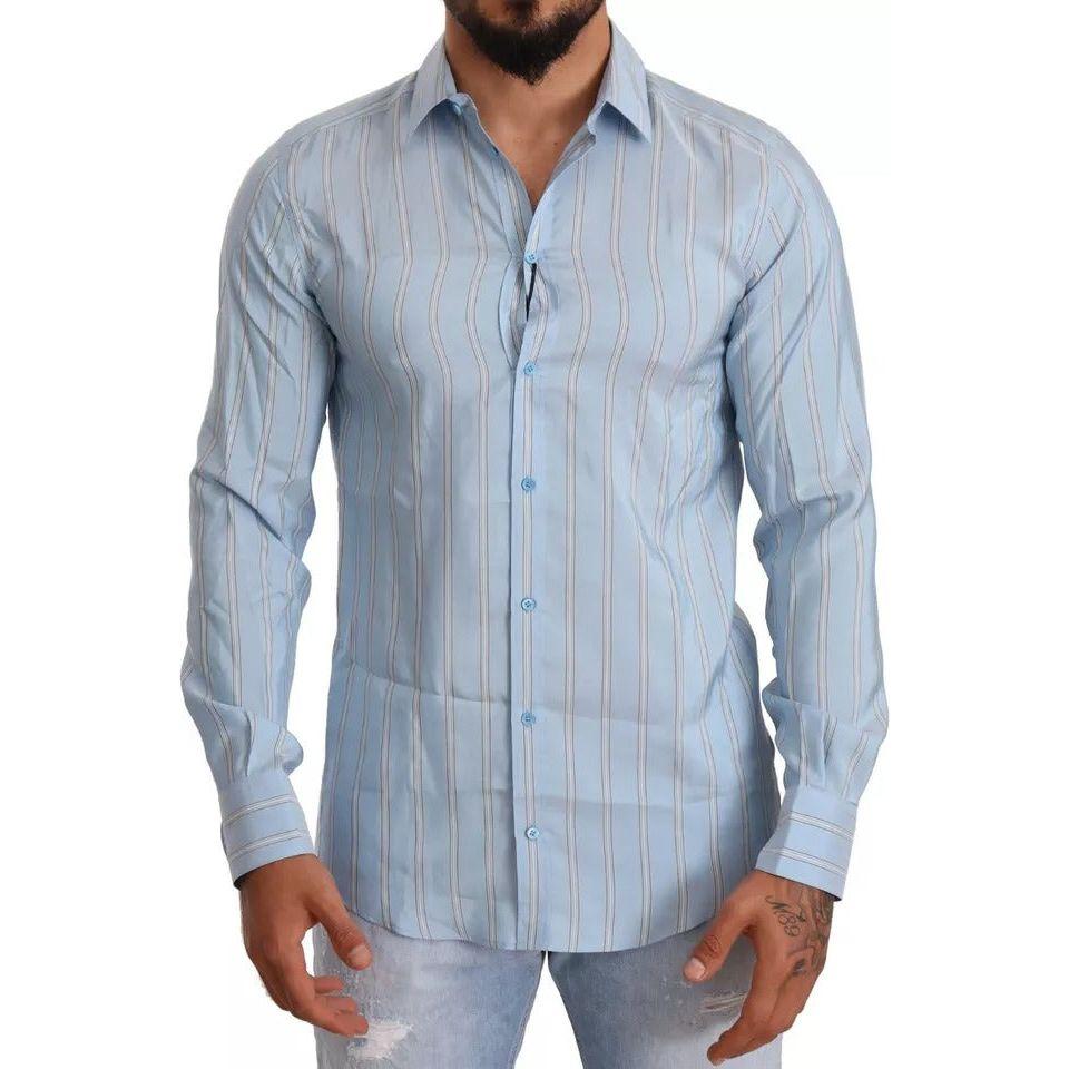 Dolce & Gabbana Blue Striped Silk Formal Dress MARTINI Shirt TSH6439-39