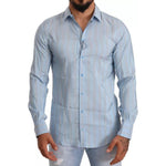 Dolce & Gabbana Blue Striped Silk Formal Dress MARTINI Shirt TSH6439-39
