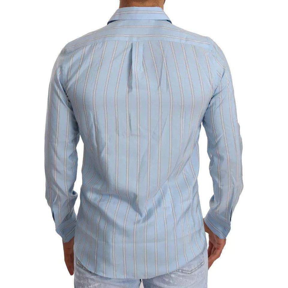 Dolce & Gabbana Blue Striped Silk Formal Dress MARTINI Shirt TSH6439-39