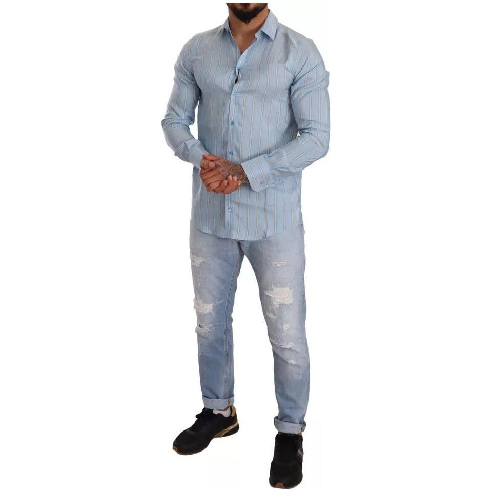 Dolce & Gabbana Blue Striped Silk Formal Dress MARTINI Shirt TSH6439-39