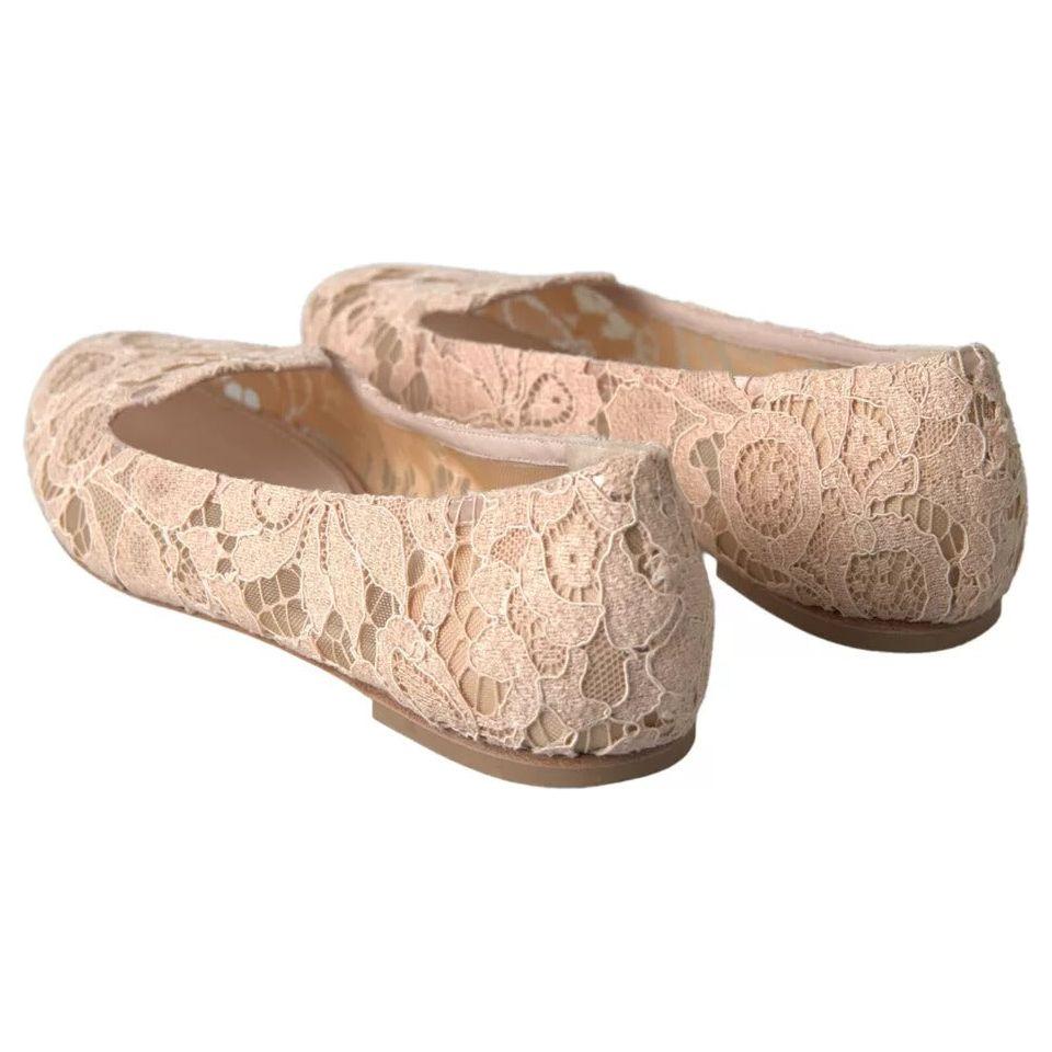 Dolce & Gabbana Beige Floral Lace Loafers Flats Shoes LA10256-39