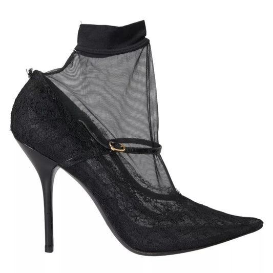 Dolce & Gabbana Black Tulle Stretch Boots Pumps Shoes LA10827-39