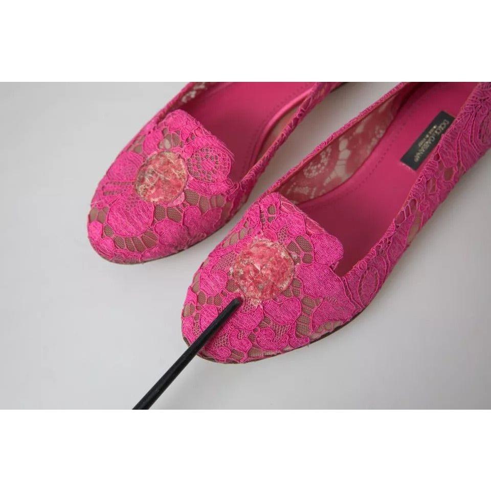 Dolce & Gabbana Pink Taormina Lace Slip On Flats Shoes LA10891-36