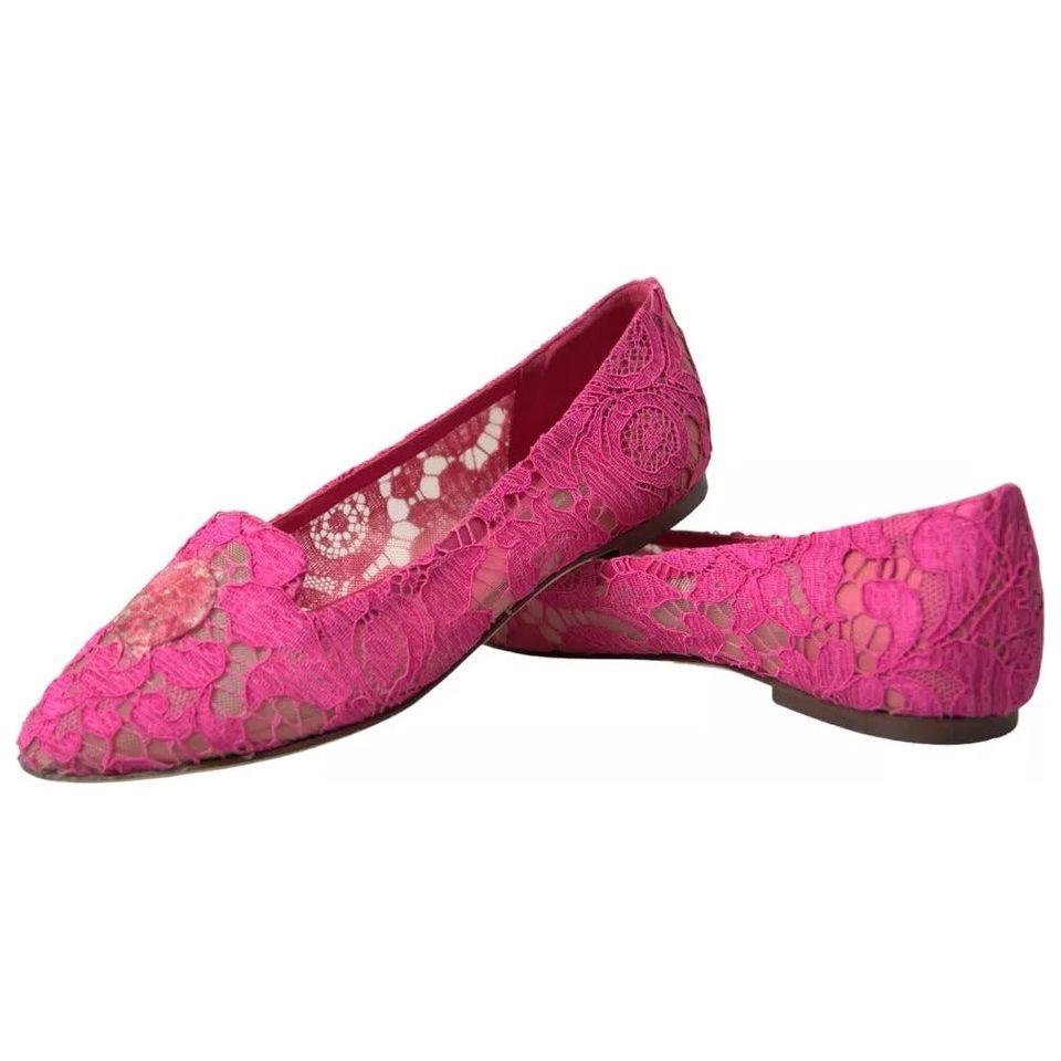 Dolce & Gabbana Pink Taormina Lace Slip On Flats Shoes LA10891-36
