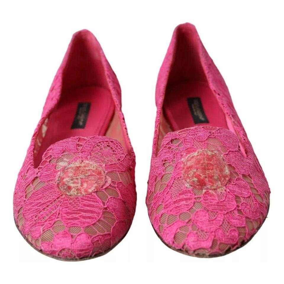 Dolce & Gabbana Pink Taormina Lace Slip On Flats Shoes LA10891-36