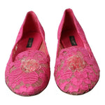 Dolce & Gabbana Pink Taormina Lace Slip On Flats Shoes LA10891-36