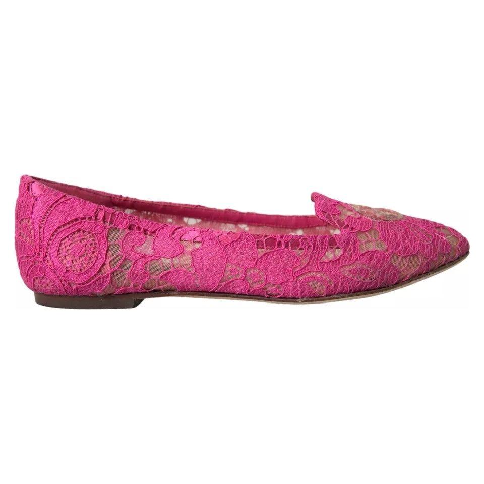 Dolce & Gabbana Pink Taormina Lace Slip On Flats Shoes LA10891-36