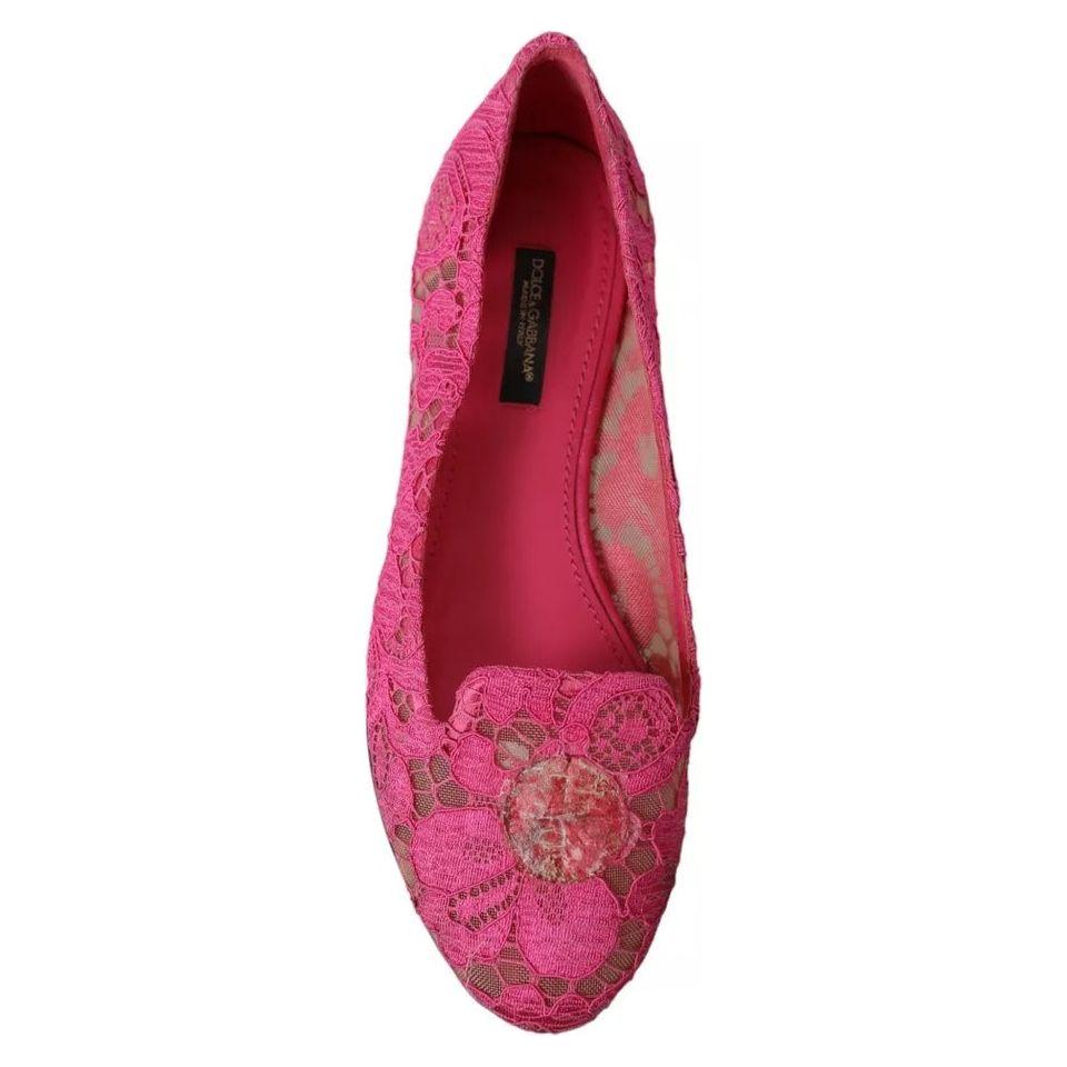 Dolce & Gabbana Pink Taormina Lace Slip On Flats Shoes LA10891-36
