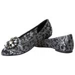 Dolce & Gabbana Gray Black Lace Crystal Ballet Loafers Shoes LA10882-35