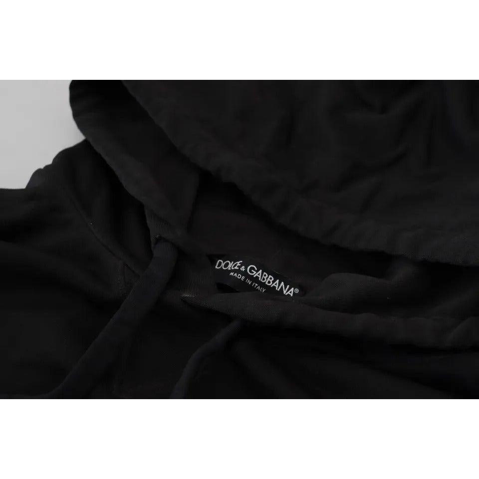 Dolce & Gabbana Black Cotton Logo Hooded Sweatshirt Sweater TSH83091-46