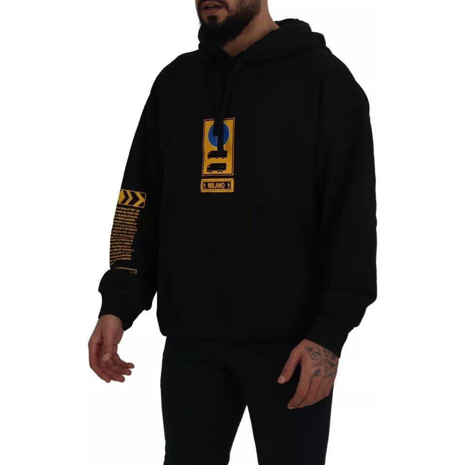 Dolce & Gabbana Black Cotton Logo Hooded Sweatshirt Sweater TSH83091-46