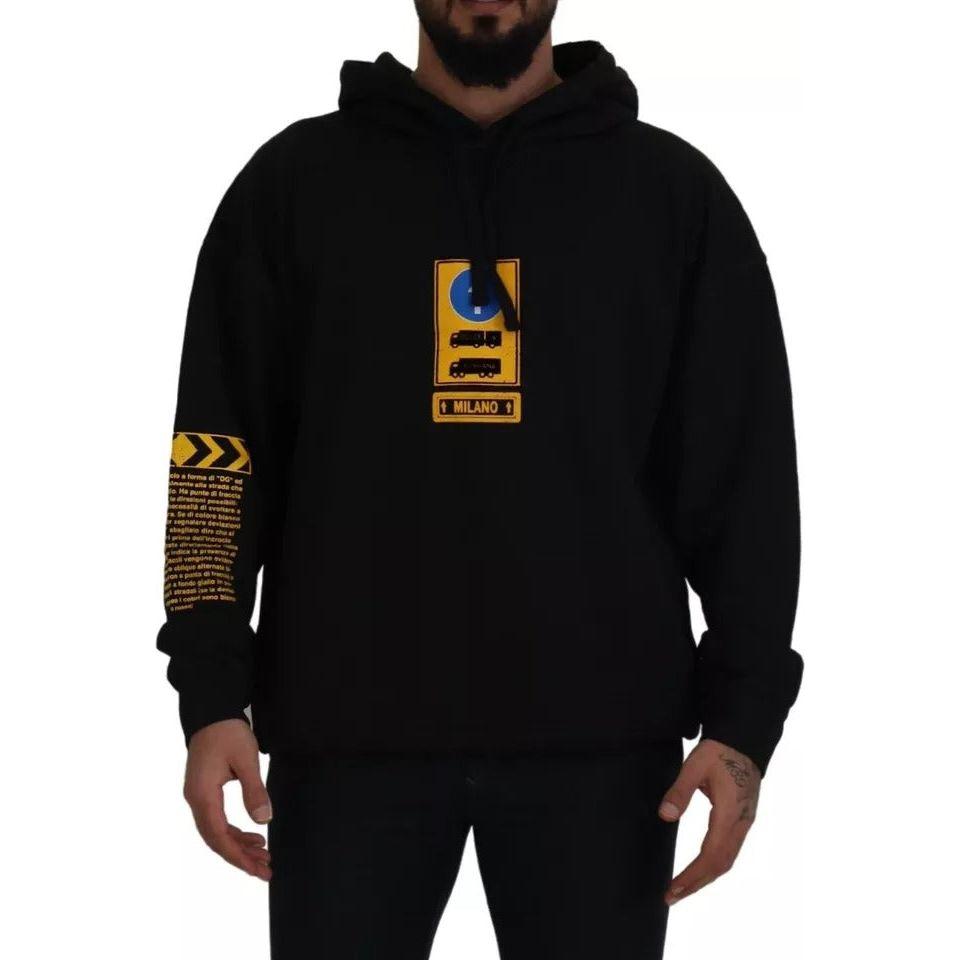 Dolce & Gabbana Black Cotton Logo Hooded Sweatshirt Sweater TSH83091-46