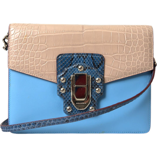 Dolce & Gabbana Blue Beige Exotic Leather LUCIA Crossbody Purse Bag BAG1258