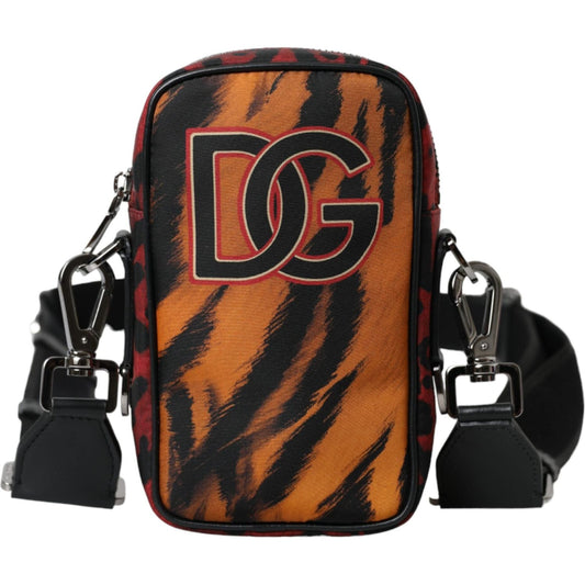 Dolce & Gabbana Multicolor Tiger Print Nylon Logo Cross Body Bag BAG1440