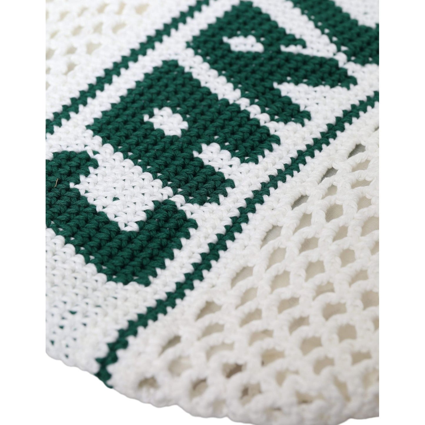 Dolce & Gabbana White Green Knitted Cotton Logo Shopping Tote Bag BAG1448