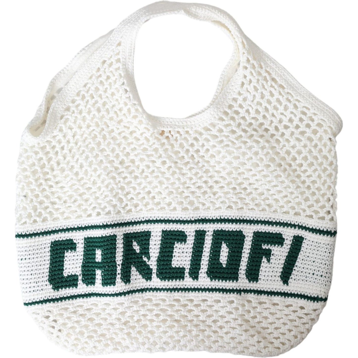 Dolce & Gabbana White Green Knitted Cotton Logo Shopping Tote Bag BAG1448