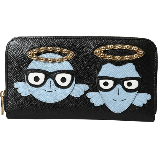 Dolce & Gabbana Black Blue Leather #DGFAMILY Zipper Continental Men Wallet BAG1512