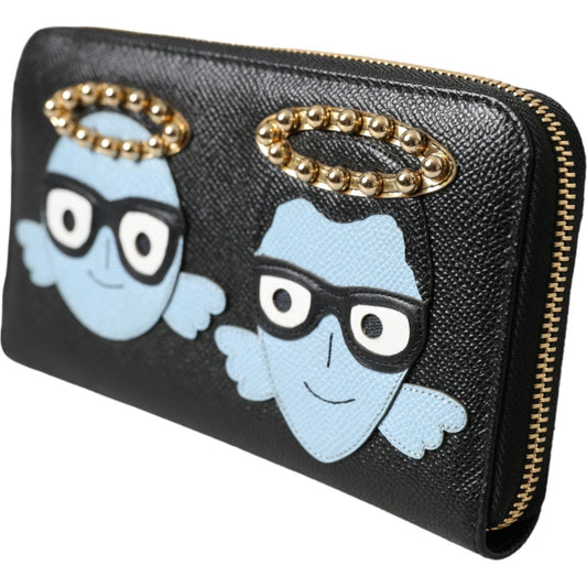 Dolce & Gabbana Black Blue Leather #DGFAMILY Zipper Continental Men Wallet BAG1512