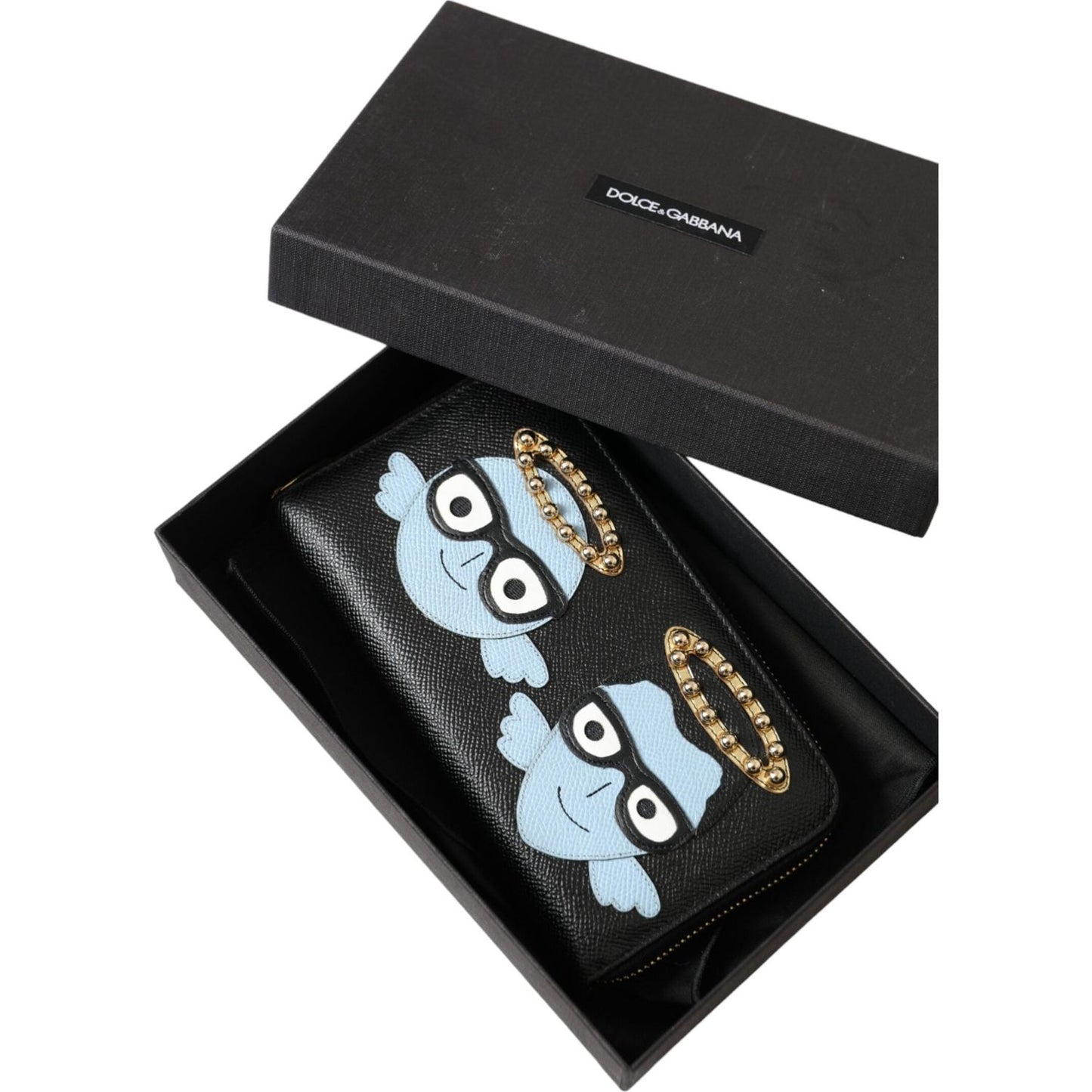 Dolce & Gabbana Black Blue Leather #DGFAMILY Zipper Continental Men Wallet BAG1512