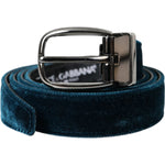 Dolce & Gabbana Blue Velvet Leather Silver Metal Buckle Belt BEL9177-95