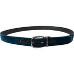 Dolce & Gabbana Blue Velvet Leather Silver Metal Buckle Belt BEL9177-95