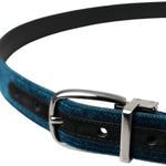 Dolce & Gabbana Blue Velvet Leather Silver Metal Buckle Belt BEL9177-95