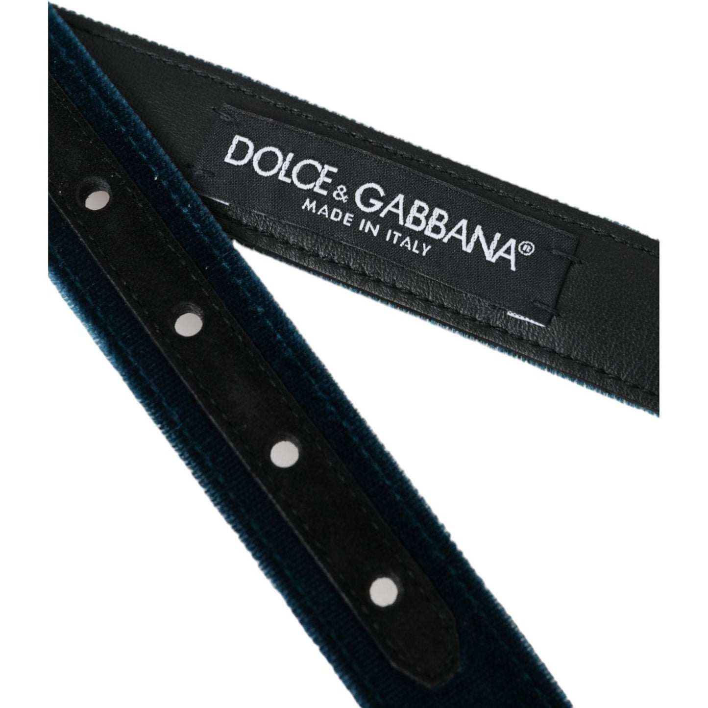 Dolce & Gabbana Blue Velvet Leather Silver Metal Buckle Belt BEL9177-95