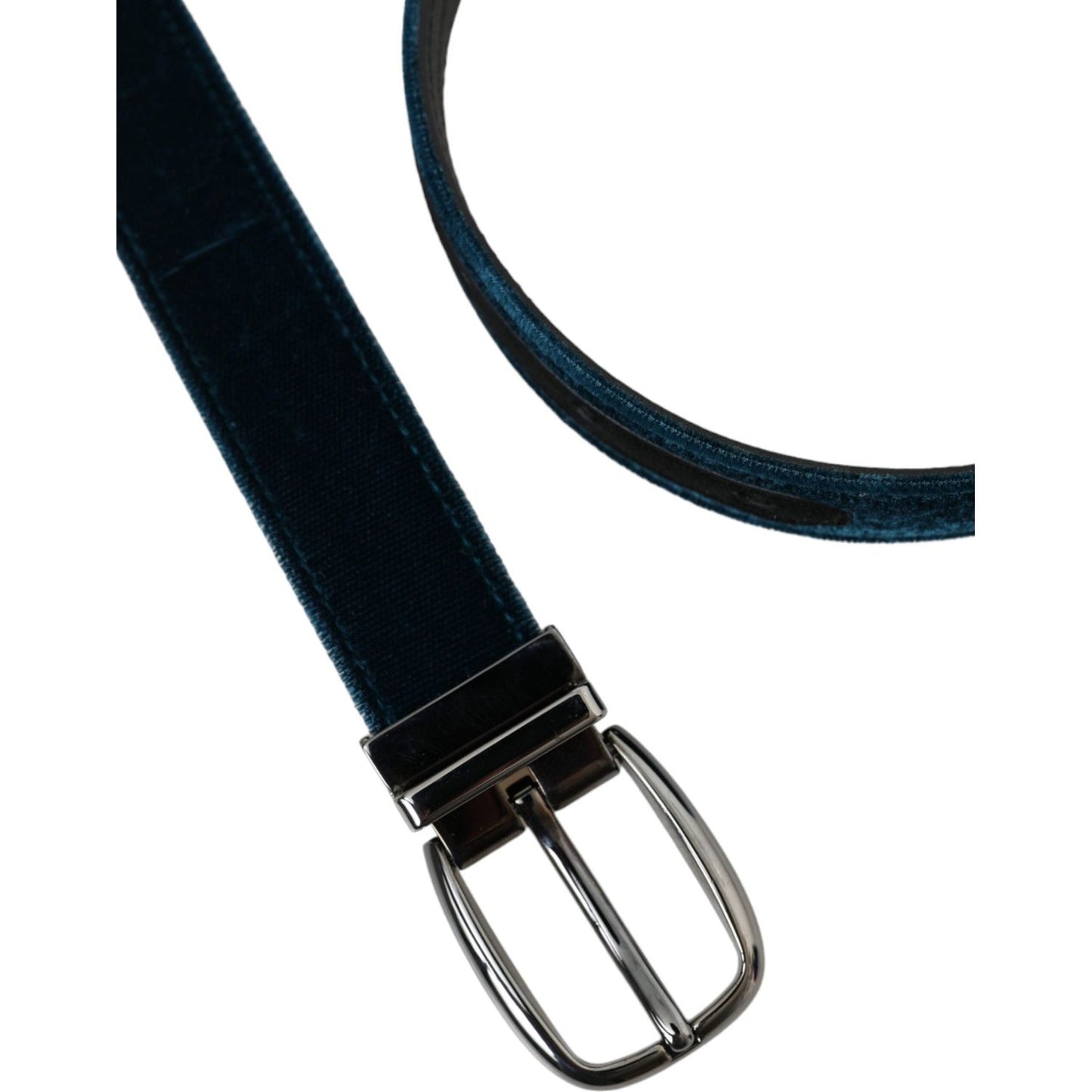 Dolce & Gabbana Blue Velvet Leather Silver Metal Buckle Belt BEL9177-95