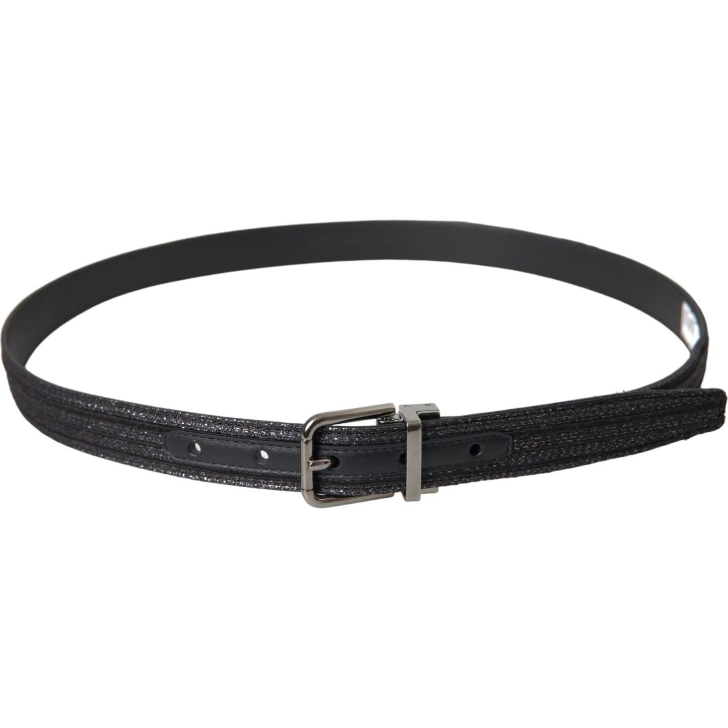 Dolce & Gabbana Black Jacquard Stripes Silver Metal Buckle Belt