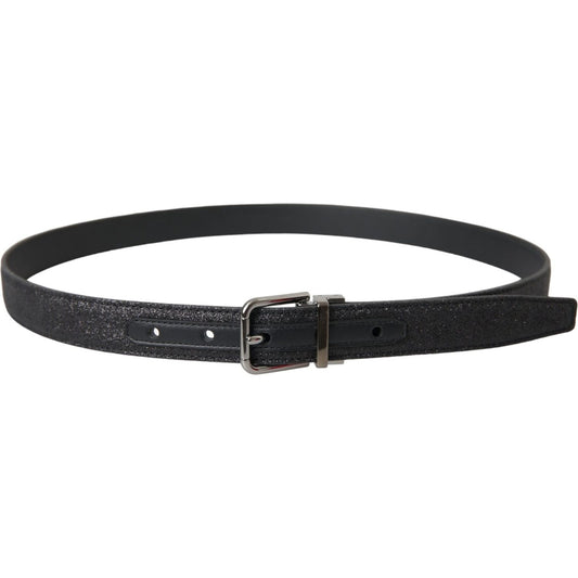 Dolce & Gabbana Black Glittered Leather Silver Buckle Belt WMB405-90