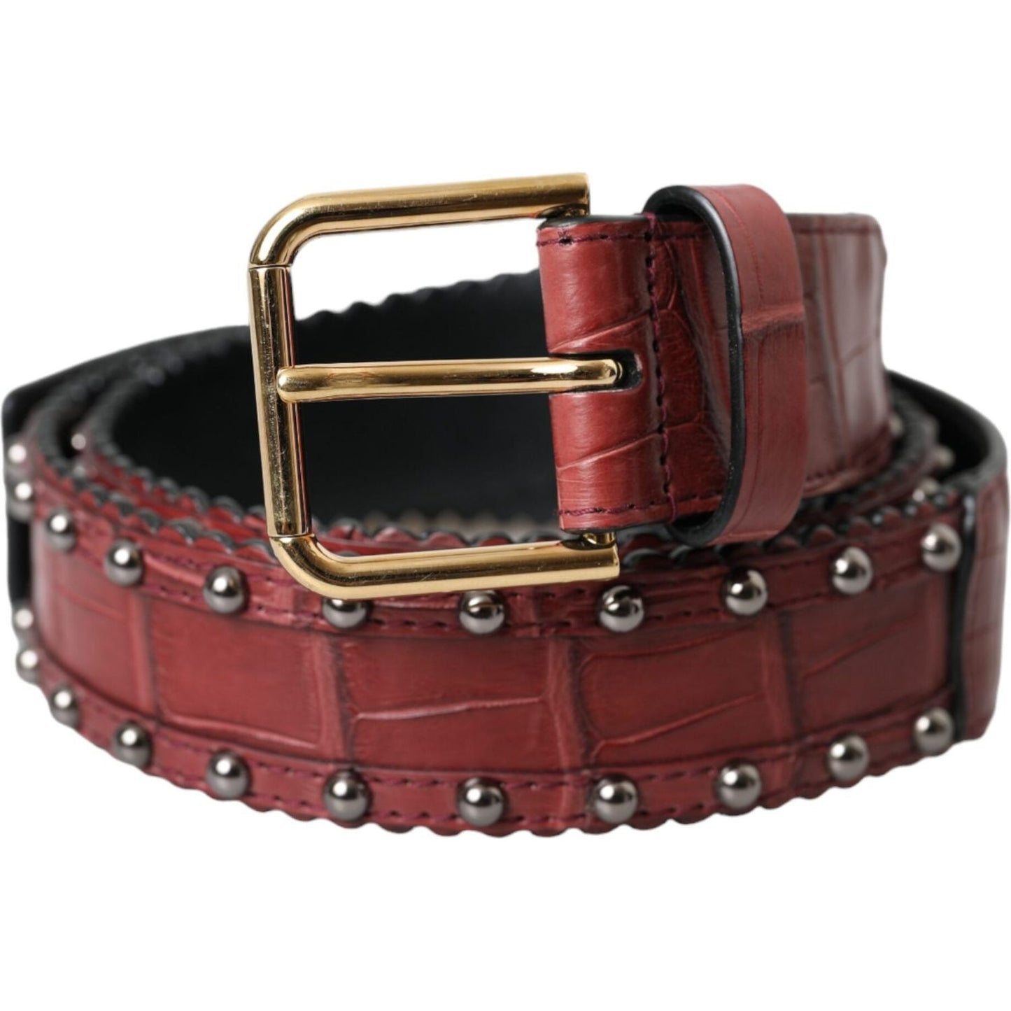 Dolce & Gabbana Brown Alligator Leather Studded Metal Buckle Belt BEL9194-85