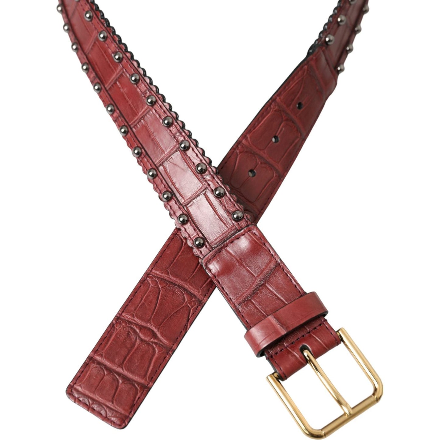 Dolce & Gabbana Brown Alligator Leather Studded Metal Buckle Belt BEL9194-85