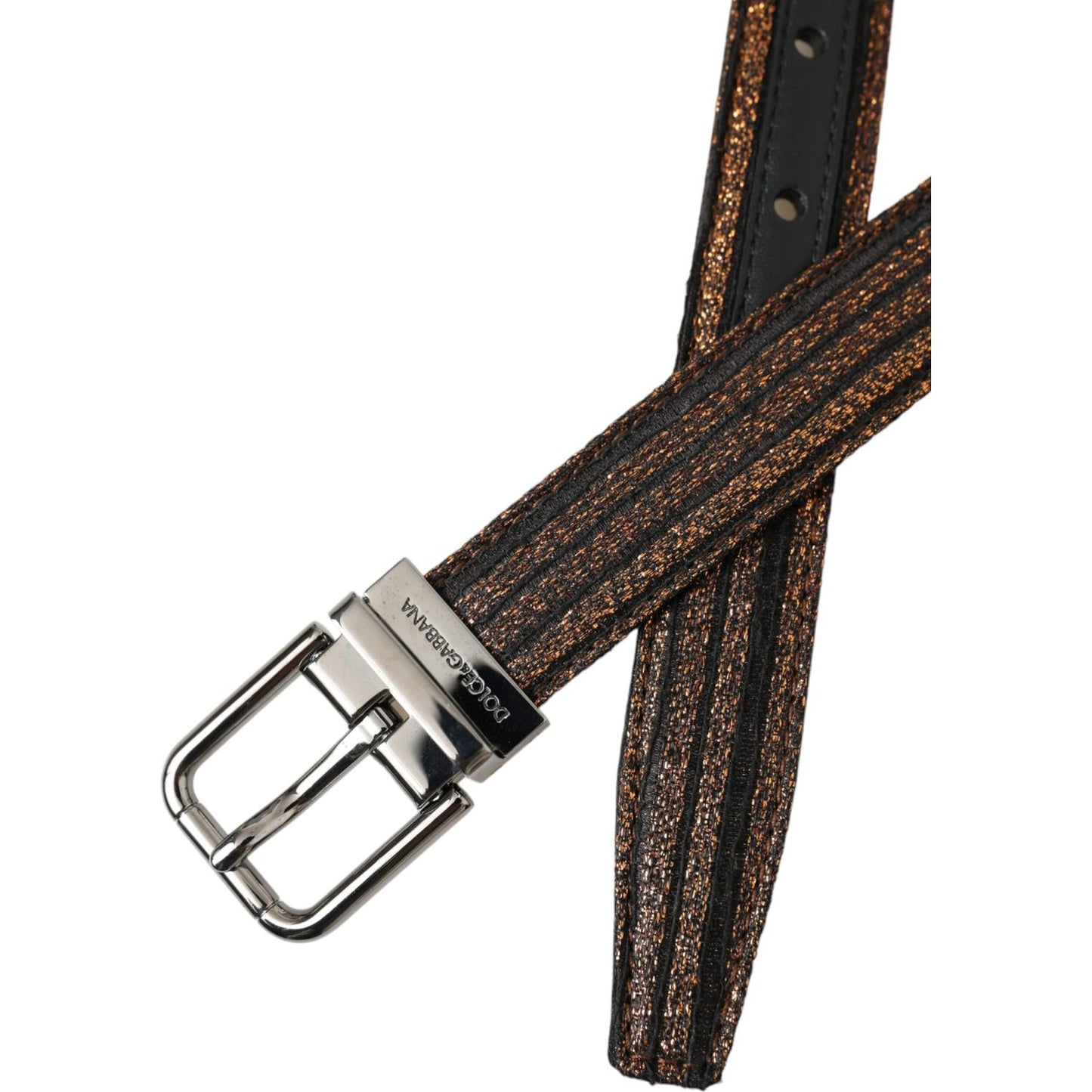 Dolce & Gabbana Gold Jacquard Stripes Silver Metal Buckle Belt BEL9196-90