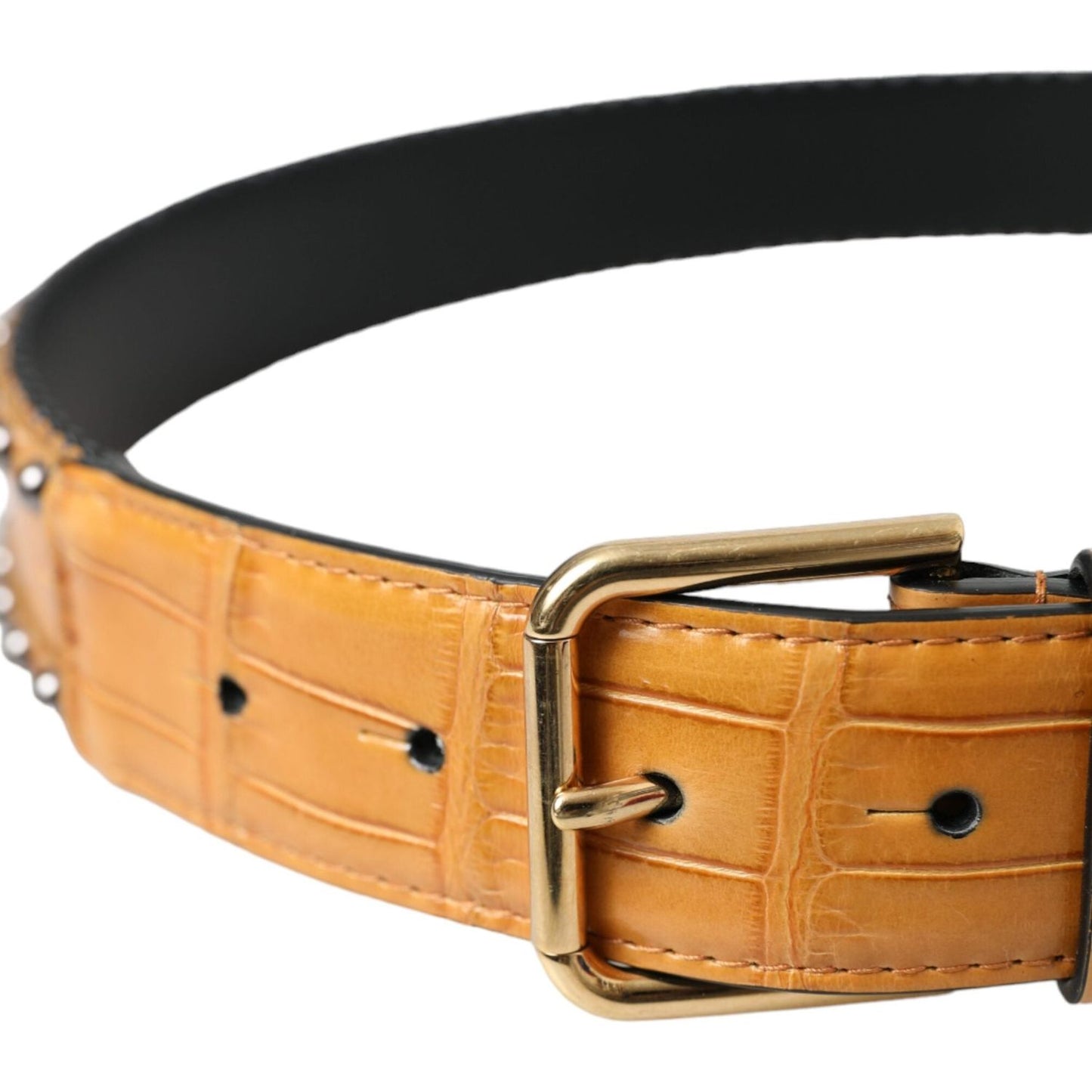 Dolce & Gabbana Beige Alligator Leather Studded Metal Buckle Belt BEL9219-85