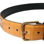 Dolce & Gabbana Beige Alligator Leather Studded Metal Buckle Belt BEL9219-85