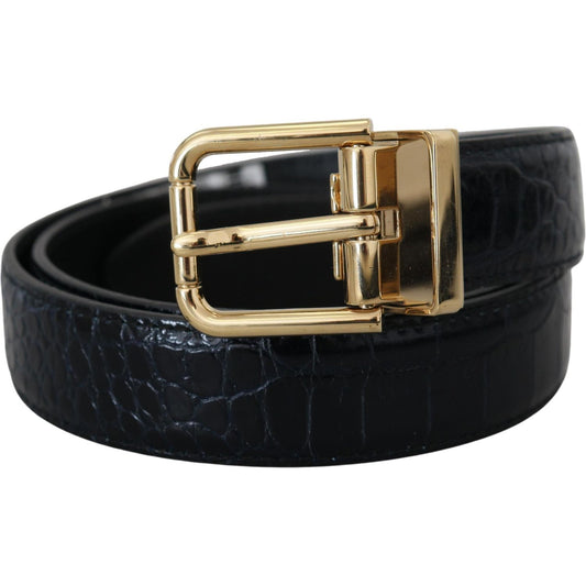 Dolce & Gabbana Black Exotic Leather Gold Metal Buckle Belt WMB237-75