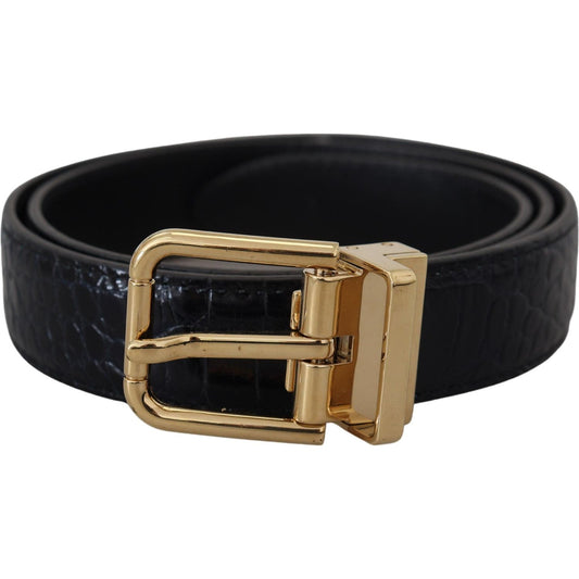 Dolce & Gabbana Black Exotic Leather Gold Metal Buckle Belt WMB237-75