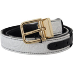 Dolce & Gabbana White Black Patchwork Gold Metal Buckle Belt WMB312-75