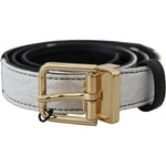 Dolce & Gabbana White Black Patchwork Gold Metal Buckle Belt WMB312-75