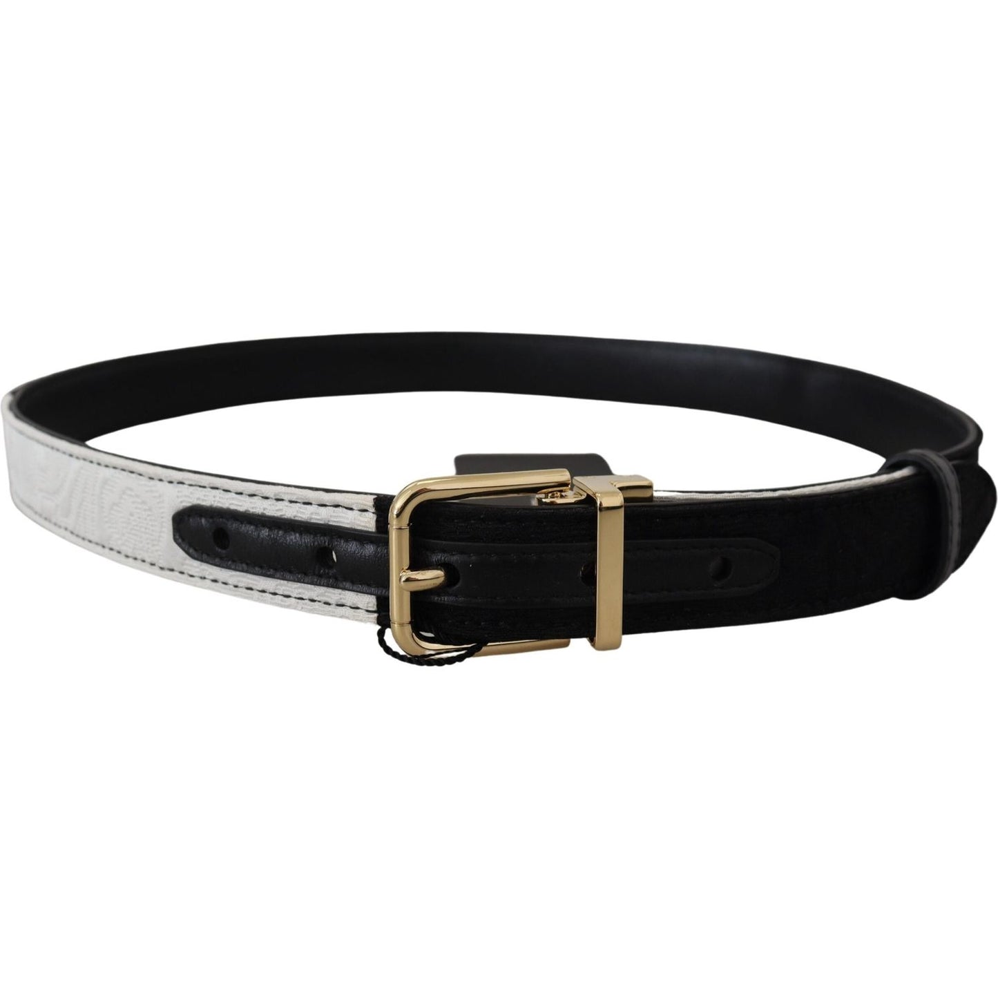 Dolce & Gabbana White Black Patchwork Gold Metal Buckle Belt WMB312-75