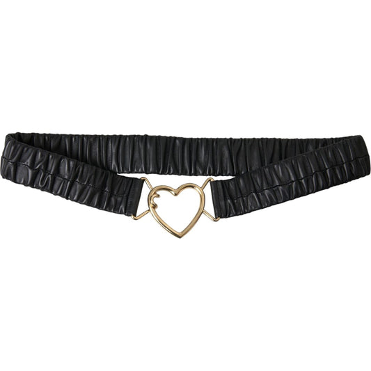 Dolce & Gabbana Black Leather Gold Heart Metal Buckle Belt WMB470-85