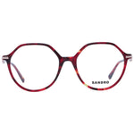 Sandro Red Women Glasses Frame made from red acetate, round style, full-rim design with demo lenses, includes branded case.