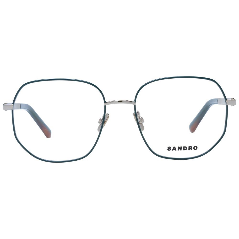 Sandro Green Women Glasses Frame with full-rim metal design, round shape, size 54-17-135, demo lenses, includes branded case.