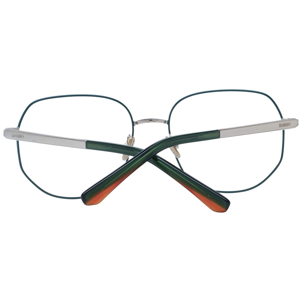 Sandro Green Women Glasses Frame with full-rim green metal frame, round style, demo lenses, size 54-17-135, includes branded case.