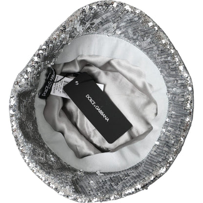 Dolce & Gabbana Silver Sequined Nylon Bucket Hat Men
