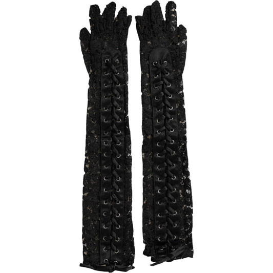 Dolce & Gabbana Black Taormina Lace Elbow Length Gloves LB30123-7.5